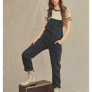 Free People Ziggy Overalls in Washed Black